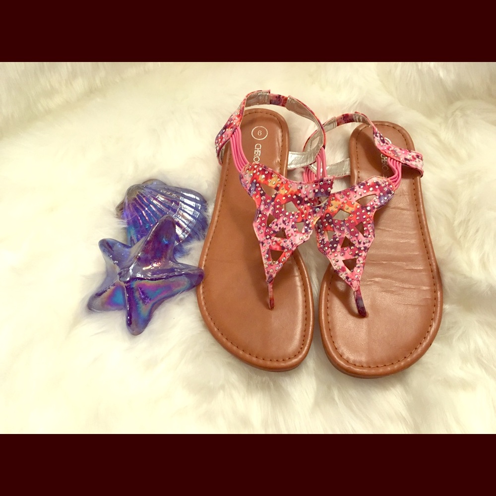 Pink multi color thong sandals